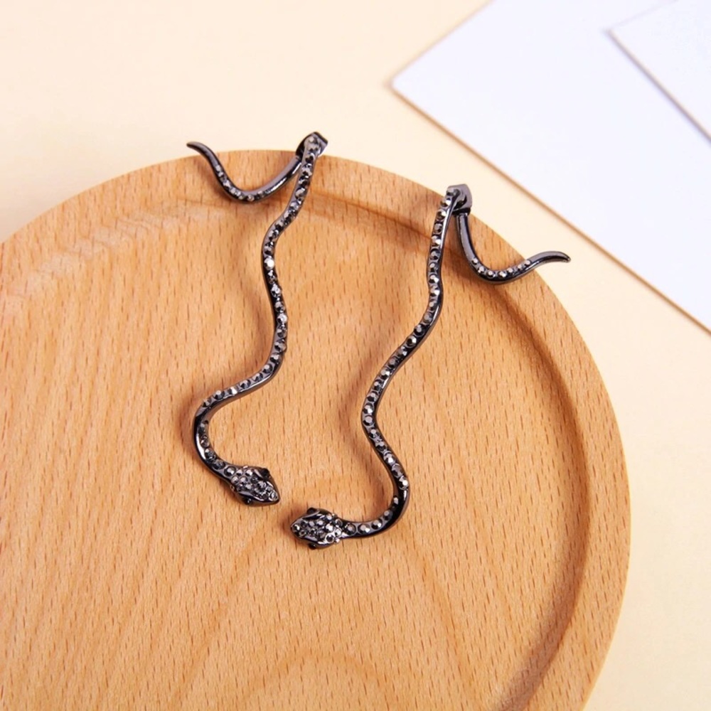 Gray Crystal Snake Dangle Earrings Long